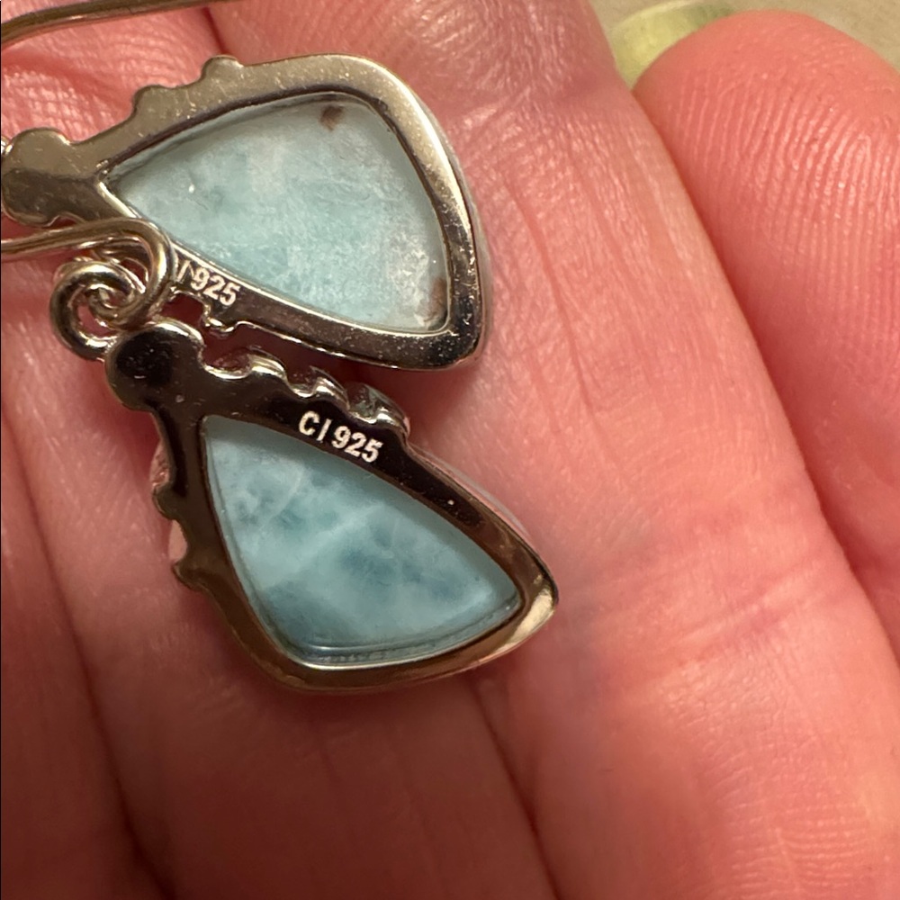 Sterling Silver Large Irregular Shape Larimar Pen… - image 8